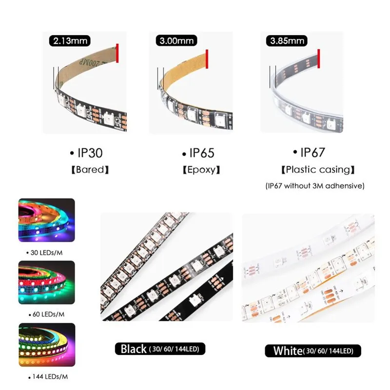 DC5V WS2812B Individuell Adressierbare 5050 RGB LED-Streifen WS2812 Smart Pixels LED-Licht Weiß Schwarze Leiterplatte Wasserdicht IP30/65/67 – Detail 4