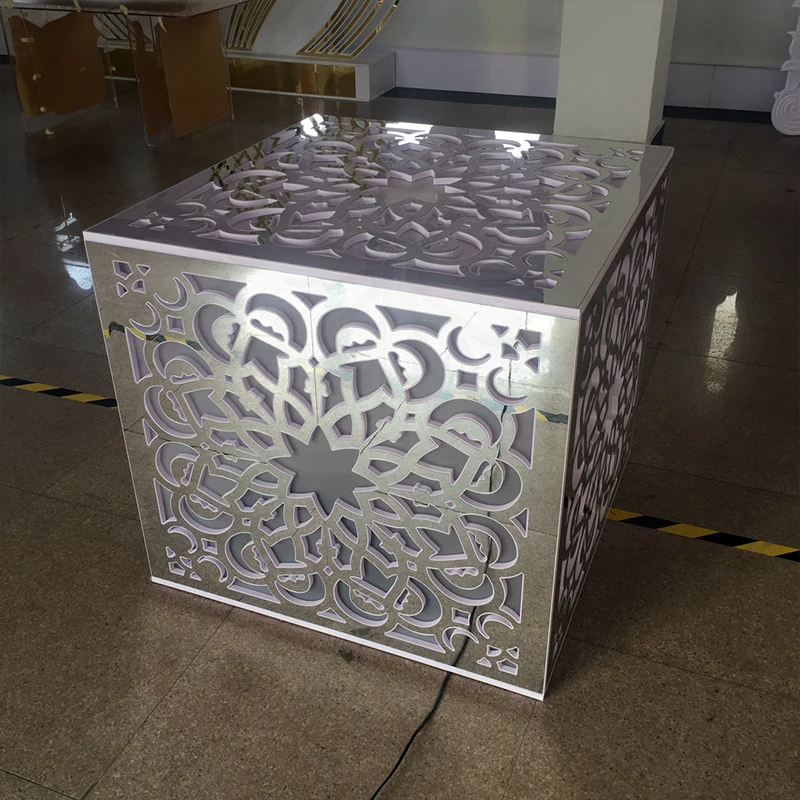 Shiny Silver Flower Pattern Table Dining, Modern Table Wedding Party Event Hot Selling