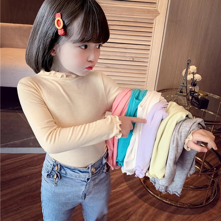 Girls Shirts Long Sleeve Tops For Kids Cotton Children\'s Thermal Underwear Turtleneck Kids Bottom Toddler Undershirt