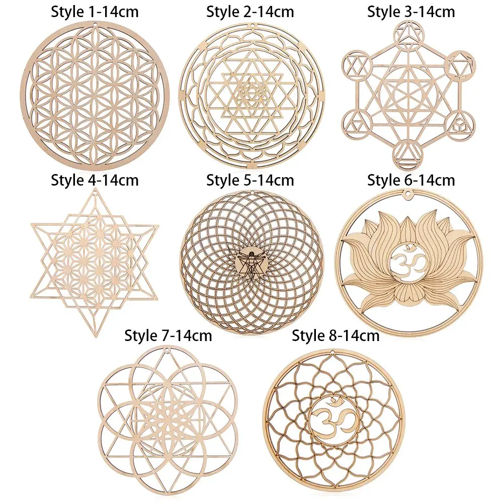 Home Wall Decor Laser Cut Handmade Coasters Slice Wood Base Flower Of Life Energy Mat Wooden Wall Sign Flower of Life Shape