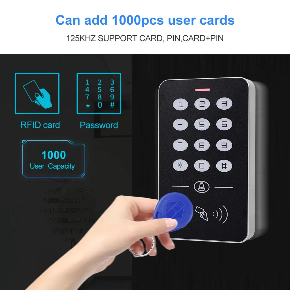 OBO Door Access Control System RFID Keypad EM Card Reader + Power Supply + Electronic Magnetic Lock Bolt Strike Locks for Home