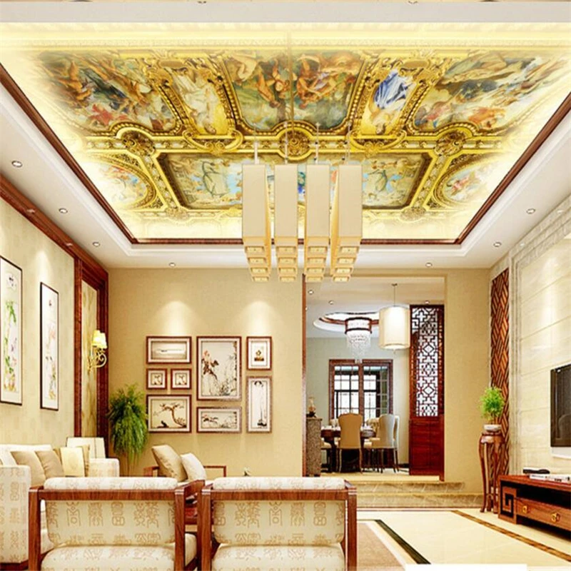 

mural Custom three-dimensional photo wallpapers 3d European Hotel luxury gold palace ceiling roof murals ceiling 3d wall paper