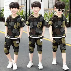 Conjuntos de ropa de verano para niños, traje deportivo para niños de 4, 6, 8, 10 y 12 años, camiseta de manga corta de camuflaje y pantalones, conjunto de ropa para adolescentes