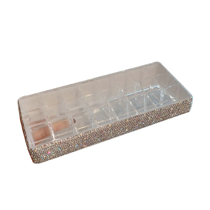 24 Grid Lipstick Box Rhinestone Acrylic Storage Case Makeup Organizer Nail Polish Cosmetic Diamond Display Stand Holder Gifts