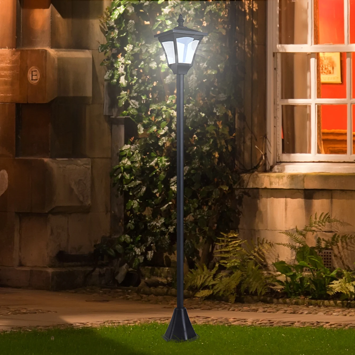 Outsunny classic garden lantern IP44 floor lamp with solar lights smart LED outdoor Patio 15x15x120 cm black