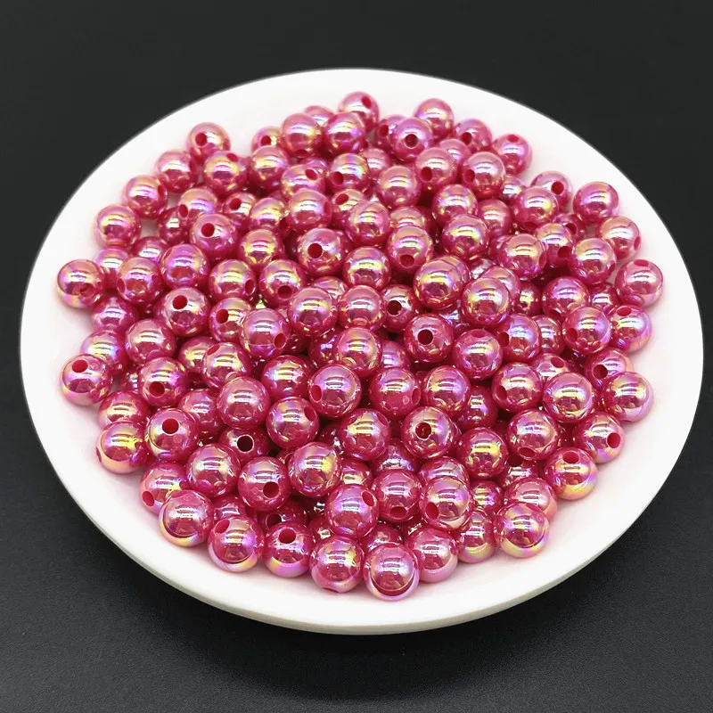 6 8 10mm AB Color Plating Acrylic Beads Loose Spacer Round  Garment  Jewelry Making DIY #RoLi