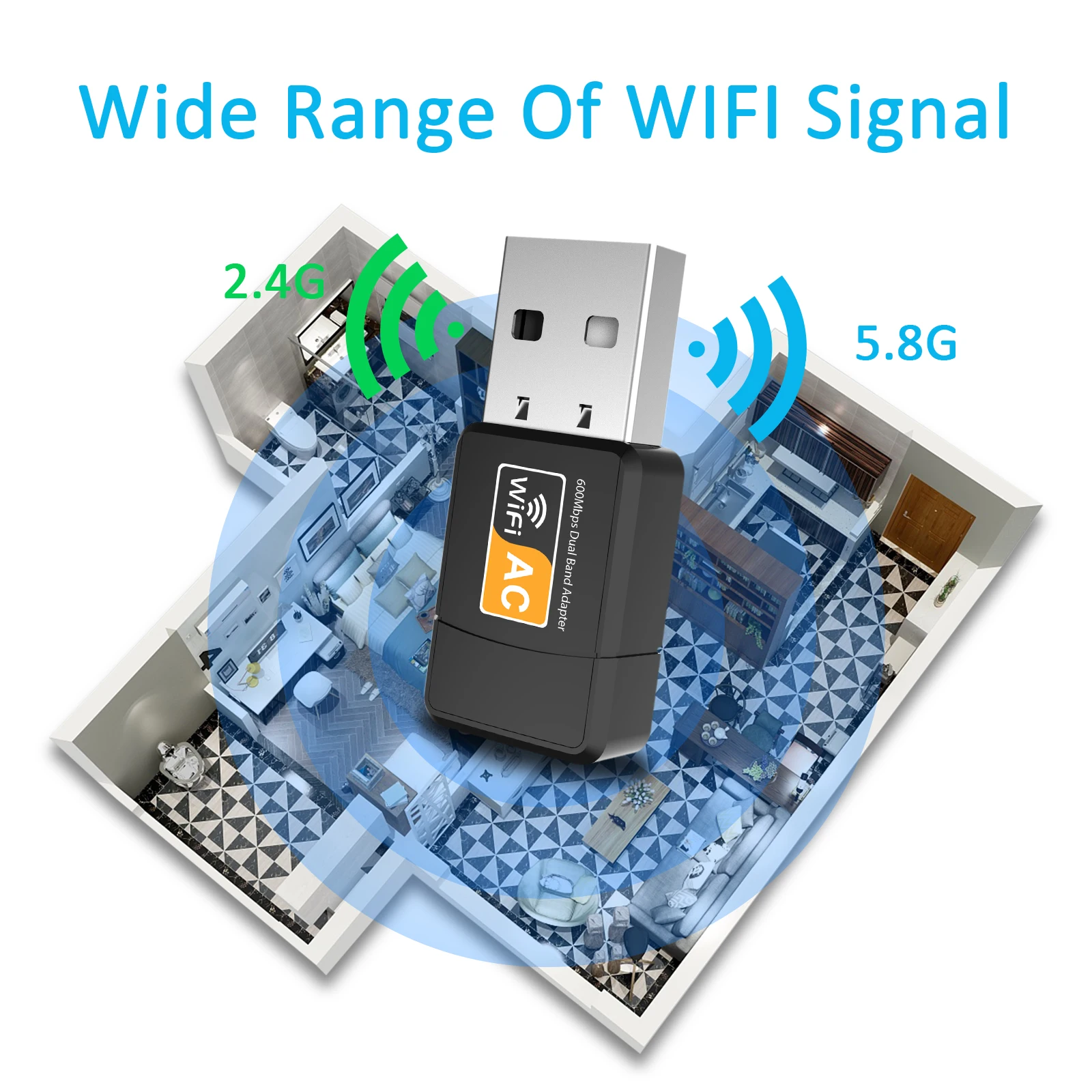 Wifi Adapter 600mbps Wireless Network USB Adapter Dual-band 2.42GHz/5.8GHz LAN Card 802.11ac Network Card Suitable For Desktop