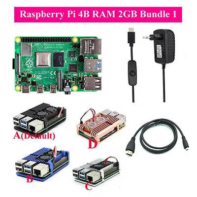 Original Raspberry Pi 4 Model B Kit + Aluminum Case + Heat Sink +