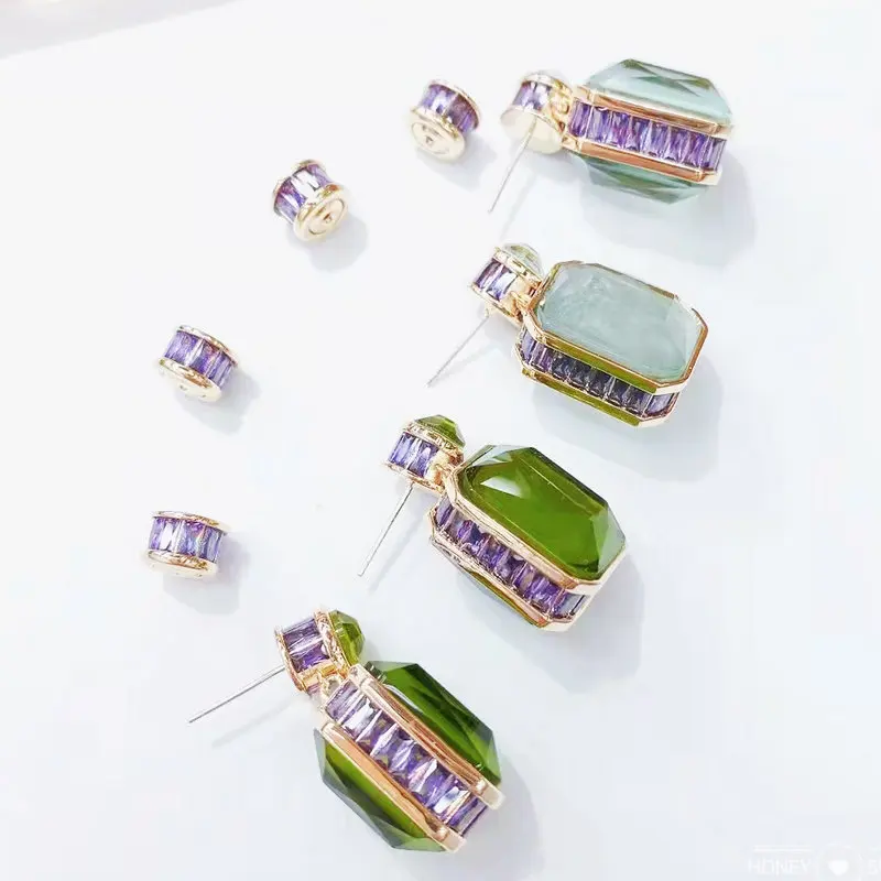 FXLRY High Quality Green Cubic Zirconia Luxury Simple Wedding Luxury Earring For Women Wedding Jewelry