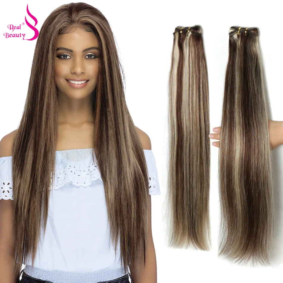 Real Beauty Brazilian Straight Hair 613 Bundles 100% Human Hair Weaving Platinum Blonde Color Bundles Remy Ombre Hair Extensions