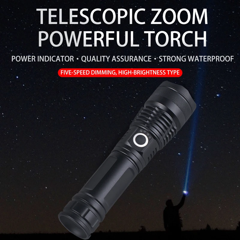 Retractable Zoom Flashlight USB Rechargeable Aluminum Alloy LED Strong Light Long-Range Outdoor Super Bright Mini Flashlight