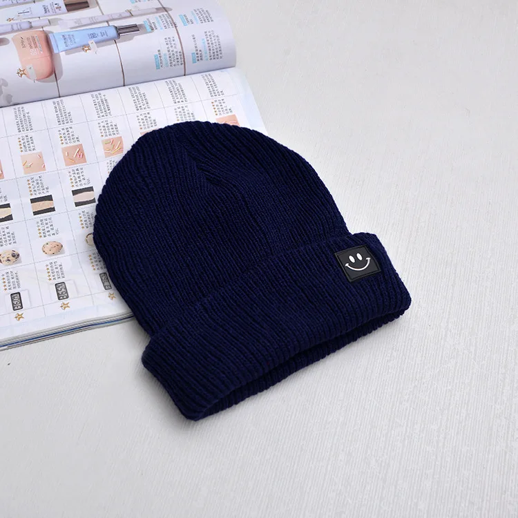 Autumn and Winter Patch lovely Face Knitted Hat Side Rubber Couple Casual Wool Hat Fashionable Warm Hat