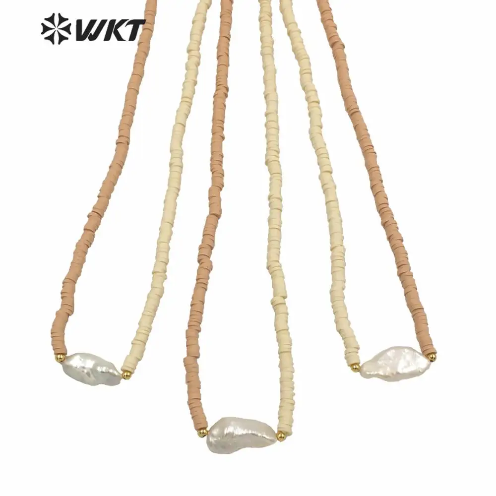 WT-JN130 Wholesale New Design Spacer Beads Chain Women Jewelry Pearl Necklace Luxury Gift 16inch Resin Necklace