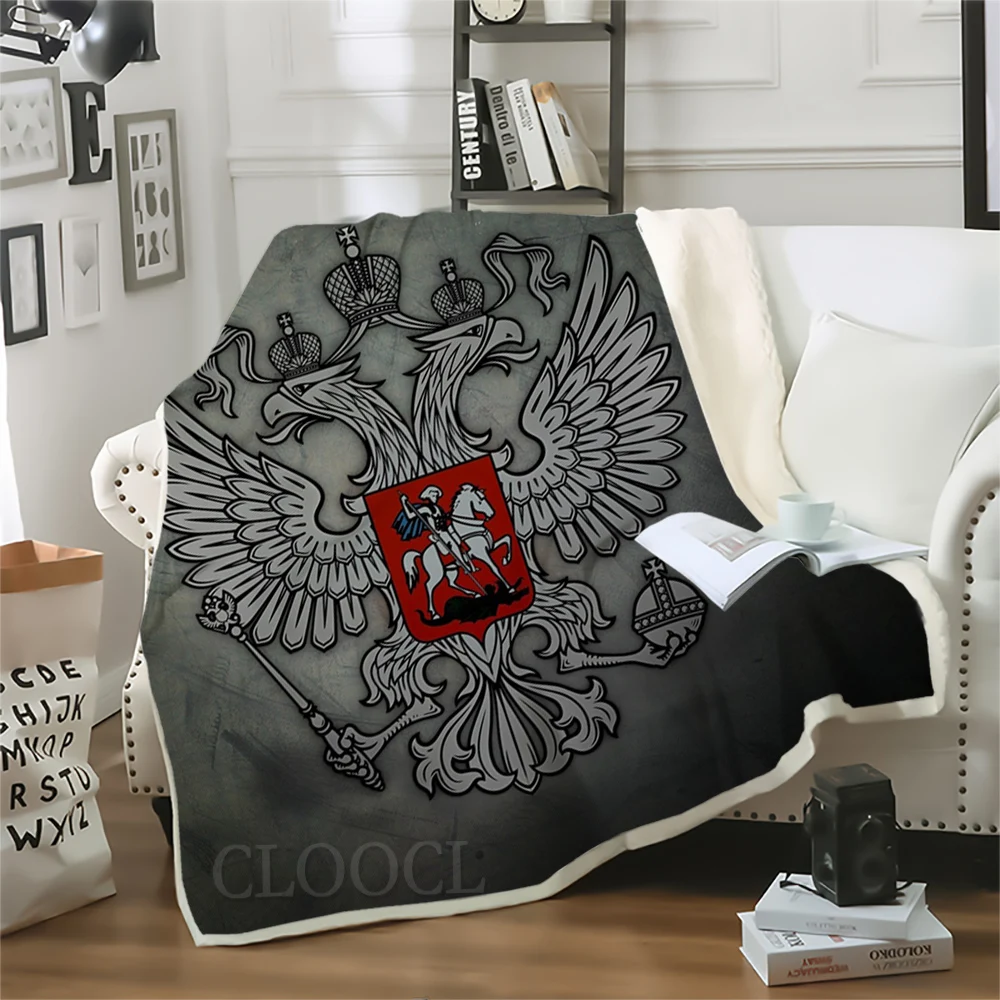 Thicken Blanket National Emblem of Russia Printed Throw Blankets for Beds Plush Fluffy Teenager Home Decoration Beddings Quilt