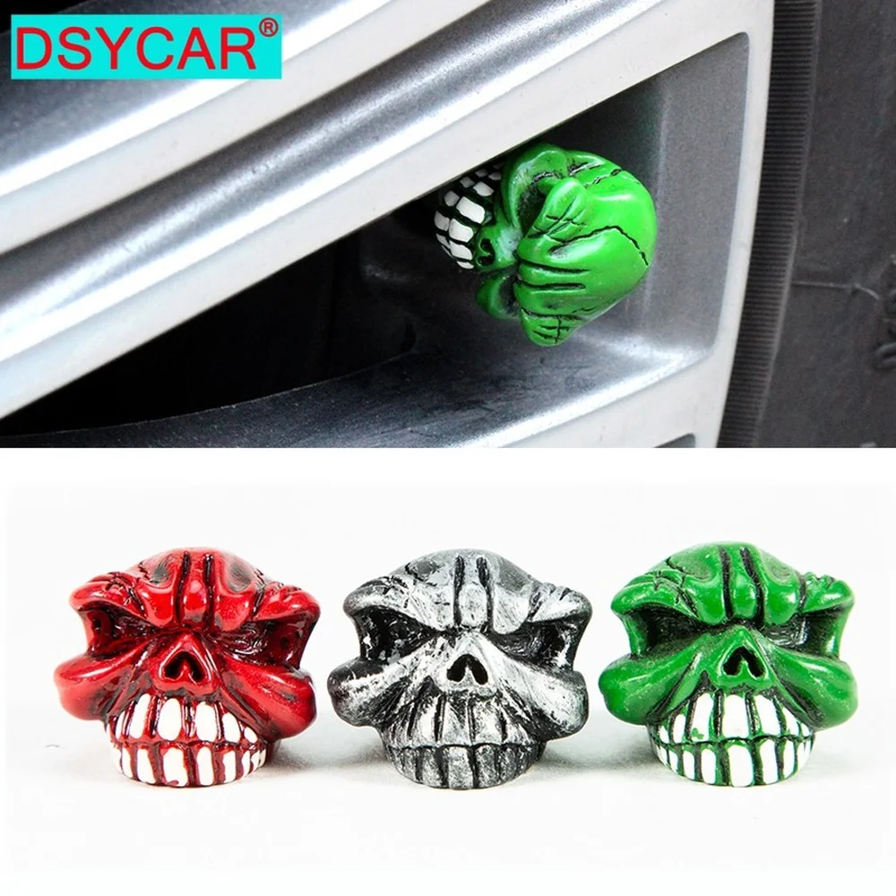 DSYCAR 4Pcs/Set Universal Skull Car Auto Wheel Tire Valve Stem Caps Dust Covers Tire Mouth Decorative Cap