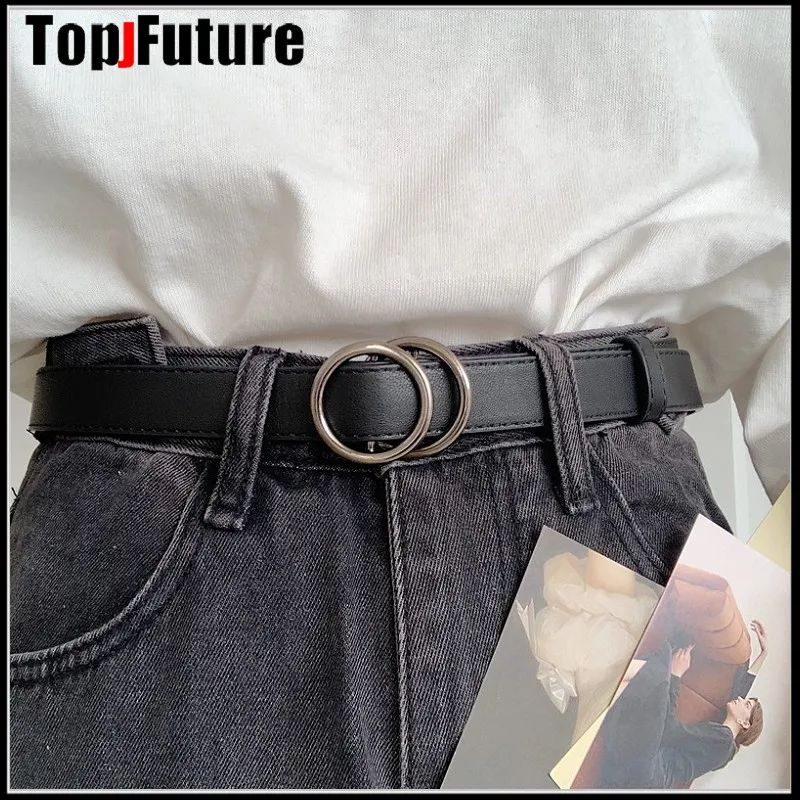 

Double circle smooth button no hole belt hole free thin belt simple versatile belt