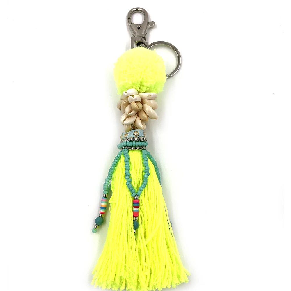 2020 New Shine pompoms Tassel pendant Keychain Boho Key Rings Bohemian Big Key Chains Cute Vintage jewelry findings bag pendants