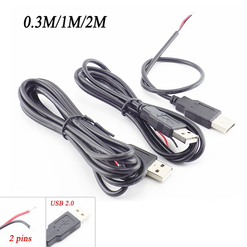 5V USB 2.0  2 Pin 2 Wire diy usb Male Jack Connector Cable Power Charge Extension Cable Cord 0.3m/1m/2m Connector Adapter