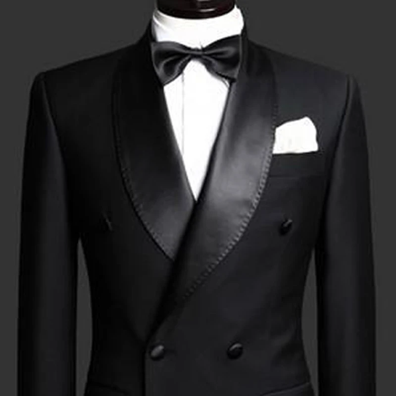 Slim Fit Men Suits with Double Breasted Black Formal Wedding Groom Tuxedos 2 Piece Business Male Fashion Set Jacket with Pants