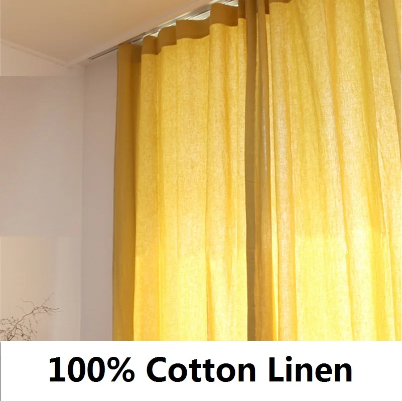 Natural Cotton Linen Curtain Orginal Flax Curtains Yellow Semi-blackout cortinas for Living Room Bedroom Golden Window Drapes