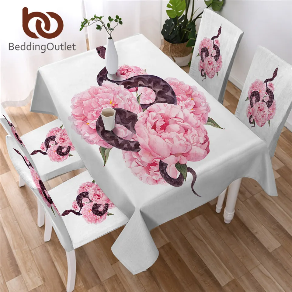 

BeddingOutlet Pink Flowers Tablecloth Penny Snake Dinner Table Cloth Waterproof Polyester Home Decor Animal Table Linen Dropship