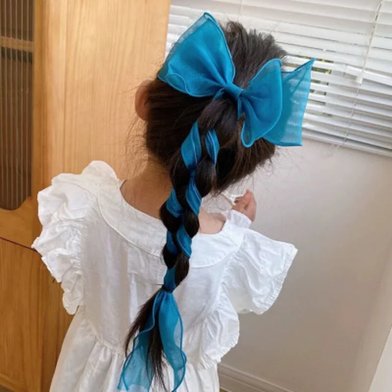 Korea Children Cute Colorful Ribbon Lace Bow Hairclip For Girls Sweet Weave Ponytail Hairpin Kid Barrettes Princess Accessories