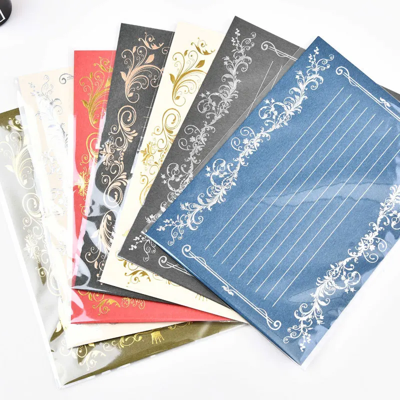 12pcs Creative European Retro Letter Pad Romantic Love Confession Invitation Writing Paper Office Bronzing Gold Silver Pattern