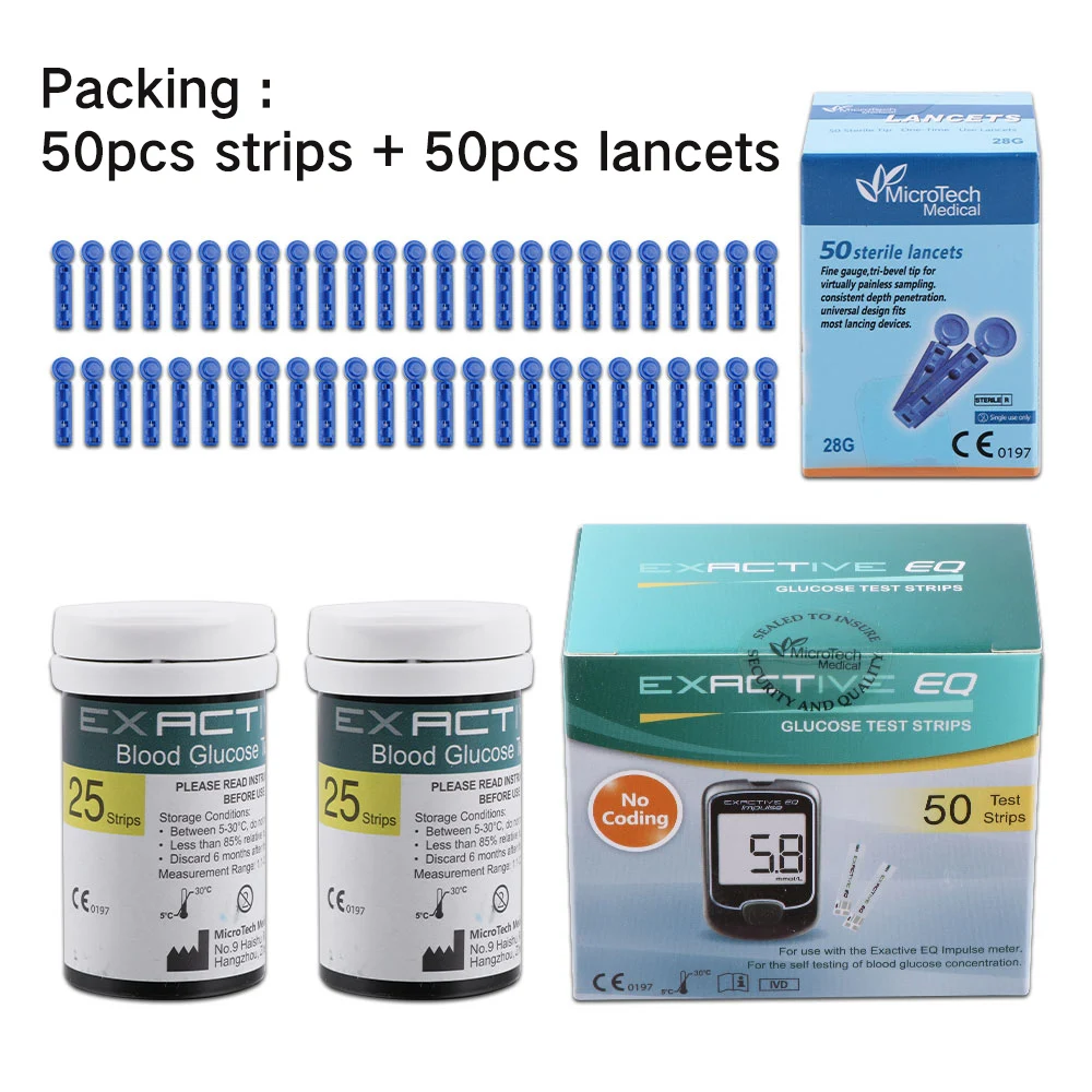 50pcs strips & needle Diabetic Test Strips Lancets for Blood Sugar Monitor Glucometer Diabetes Glucose Meter Medical Accessories