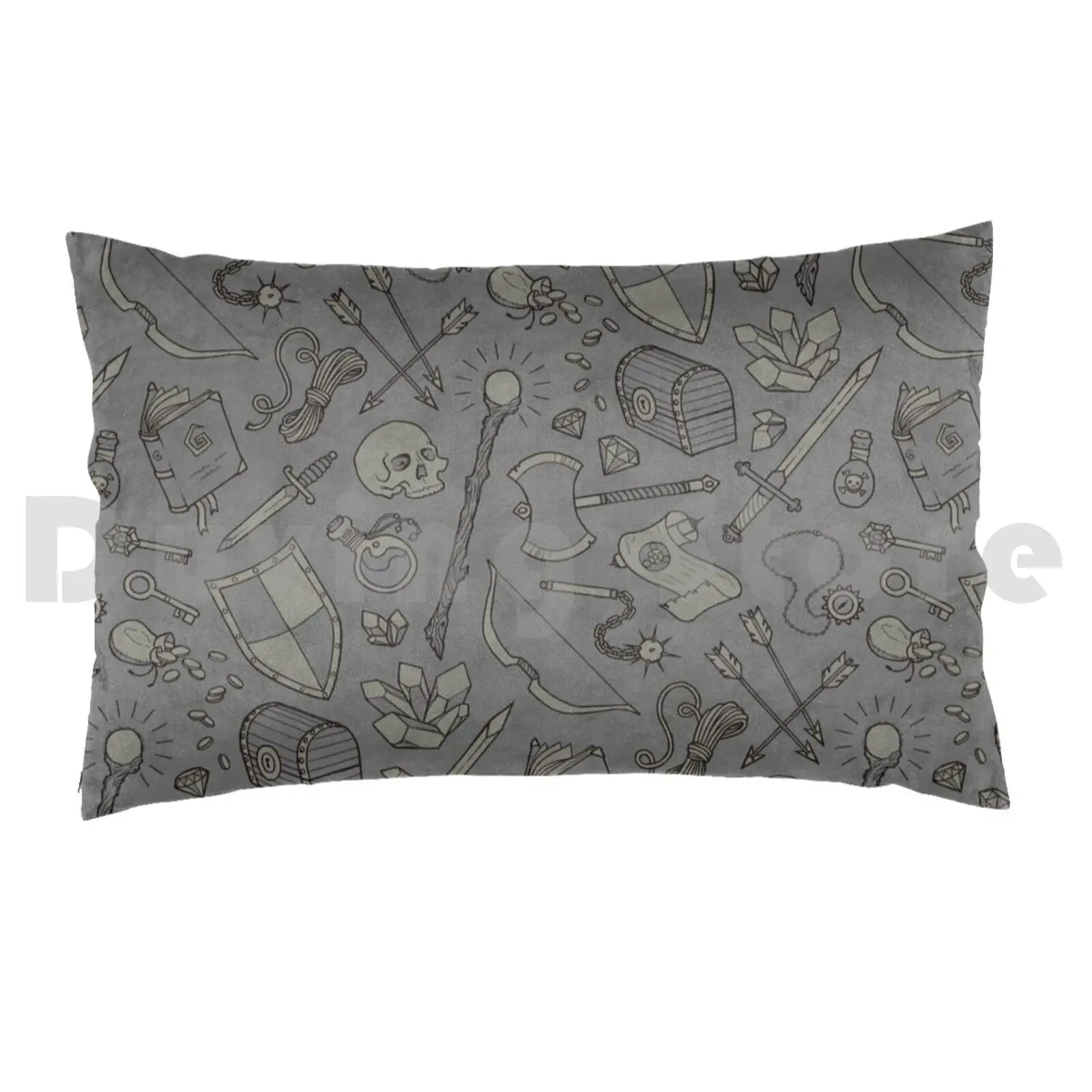 Inventory In Grey Pillow Case Printed 50x75 Inventory Sword Shield Knife Knives Flail Axe Battle Axe view 2