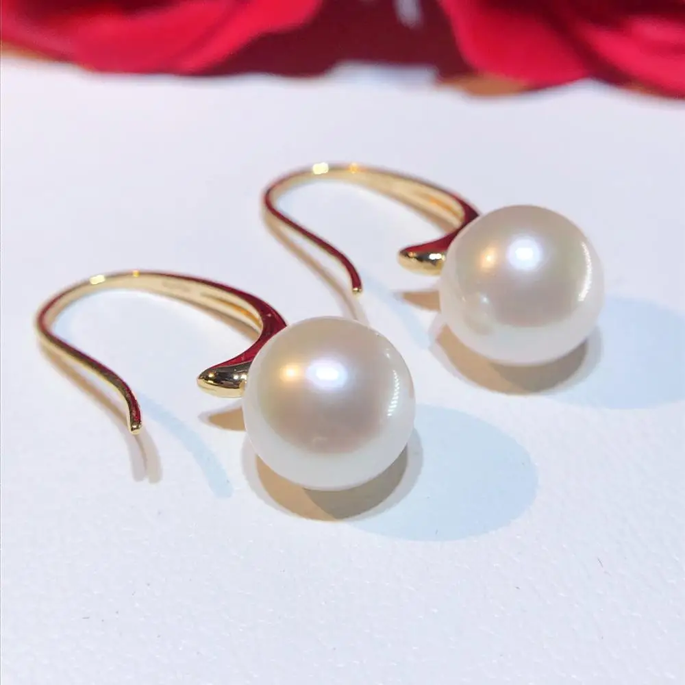 MADALENA SARARA 8mm-9mm Freshwater Pearl Women Earrings 18K Gold Rhomia Style Natural White Pearl Earrings