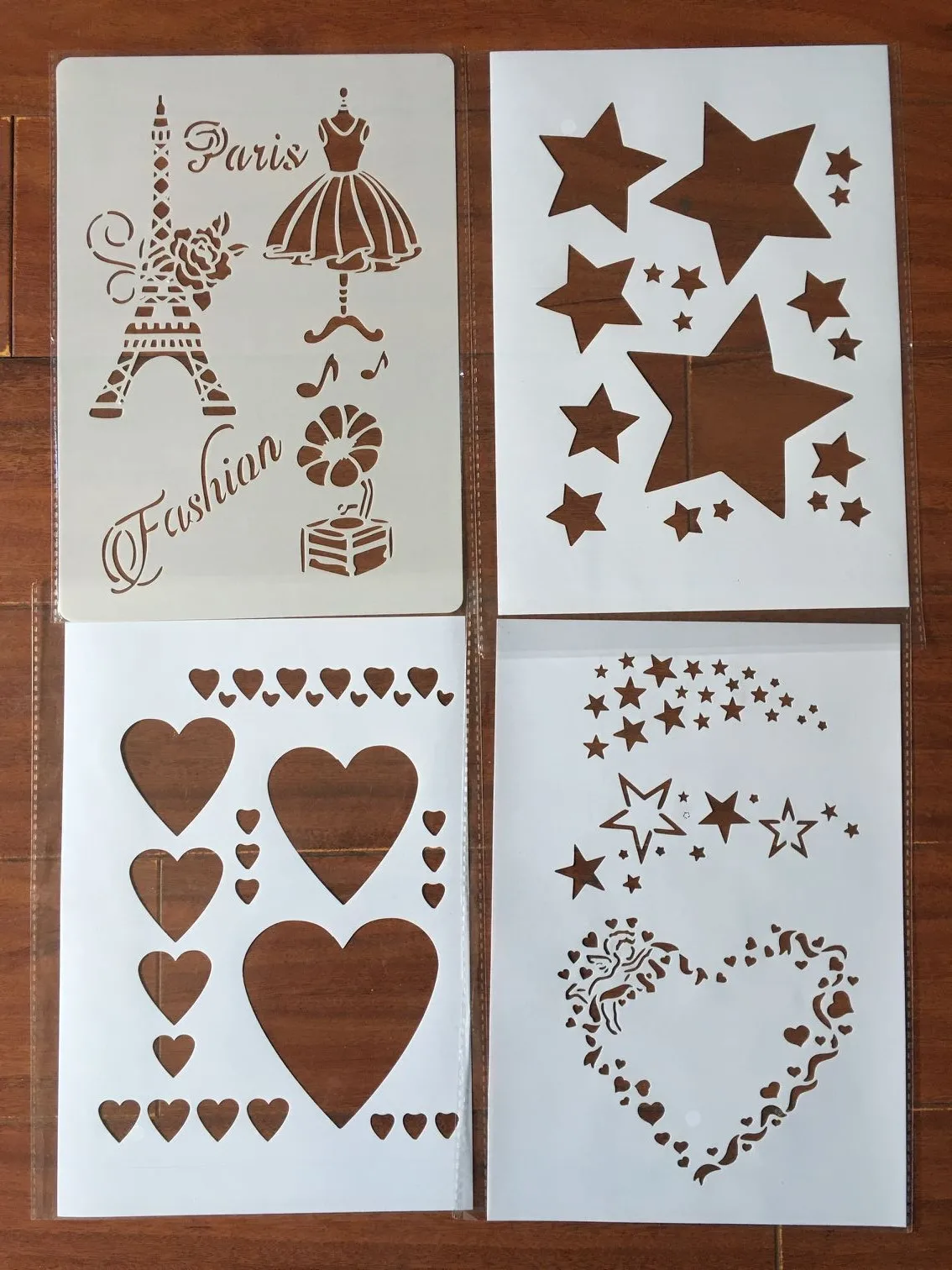 4 sztuk/zestaw A4 Pentagram w kształcie serca paryż, żelazna wieża szablony malowanie kolorowanie wytłaczanie scrapbooking Album szablon do dekoracji