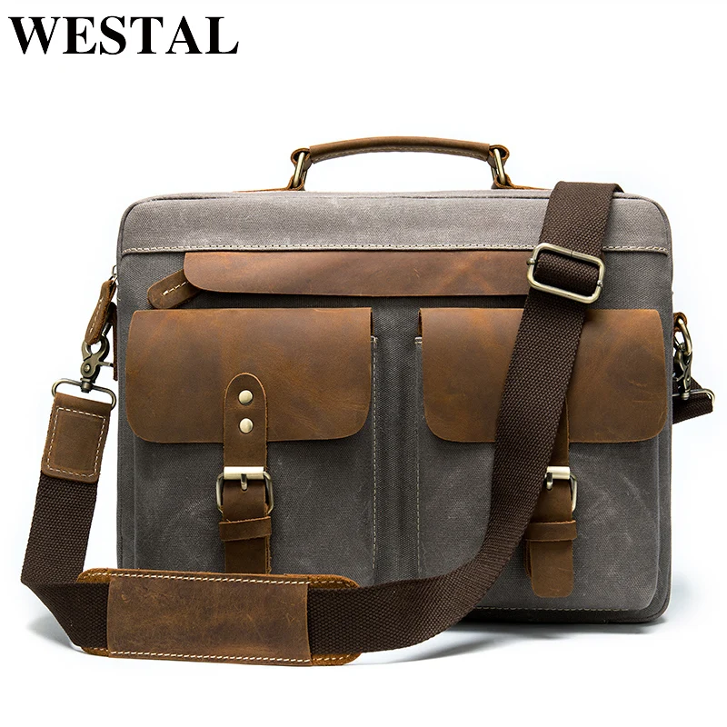 WESTAL porte document men's briefcase leather laptop bag men leather office bags for men business bag for document cool designer