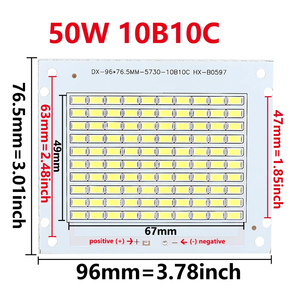 High Lumens Luz de Inundação, Grânulos de Lâmpada DIY, SMD 5730, 50W, DC 30, 32V, Epistar, PCB, 5730, Branco, 6000K, LED Chips, Fonte de Placa