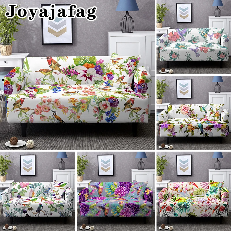 Dust Proof Elastic Sofa Covers Humming Birds With Flowers Design Couch Cover For Living Room All-cover 1/2/3/4 Seater Slipcovers