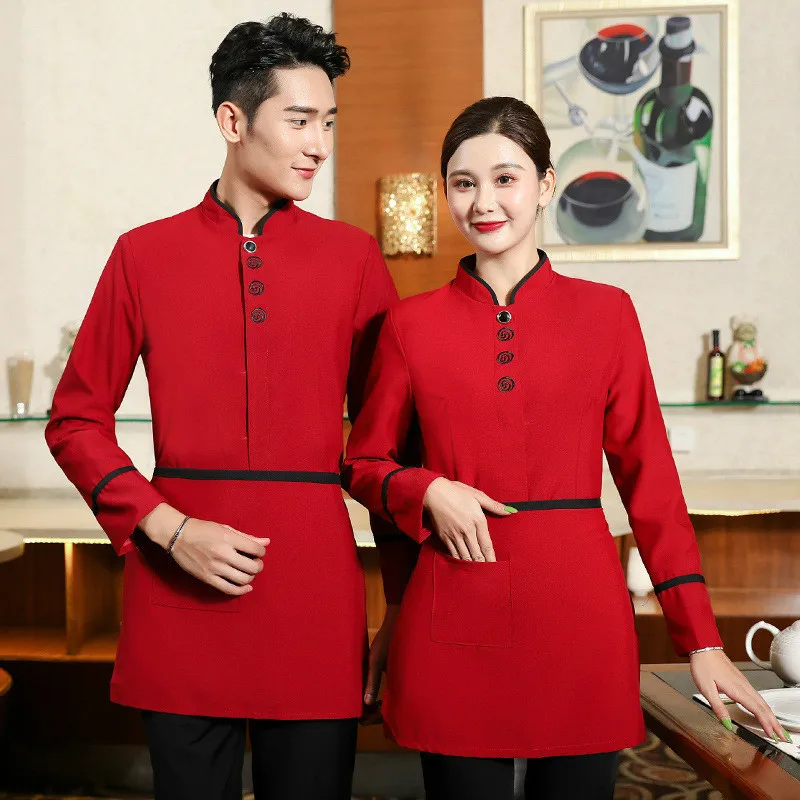 Tea House Restaurant Workwear Coffee Shop Hot Pot Fast Food Waiter Overalls Long Sleeve Waiter Uniforms Kitchen Tools Jacket