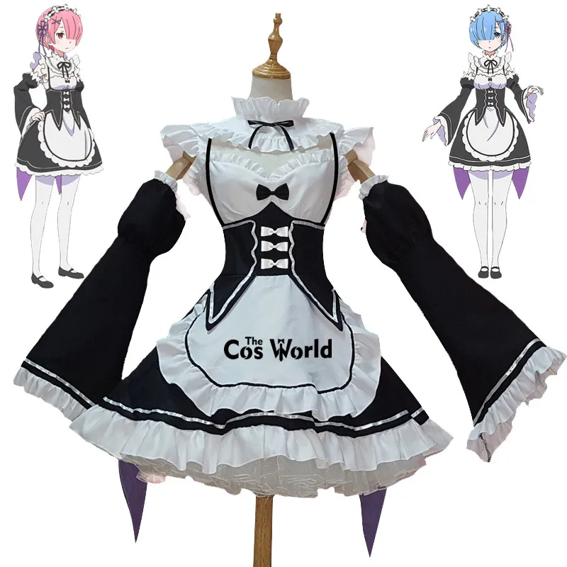 Re Zero Kara Hajimeru Isekai Seikatsu Ramu Remu Lolita Apron Maidservant Maid Restaurant Dress Outfit Anime Cosplay Costume