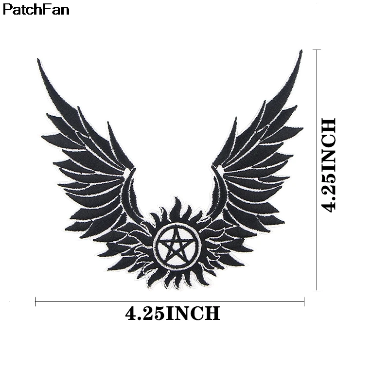 A2577 Cartoon Black Anti-Possession Wing Stickers Embroidery Motif Applique Garment Kids DIY Clothes Badge