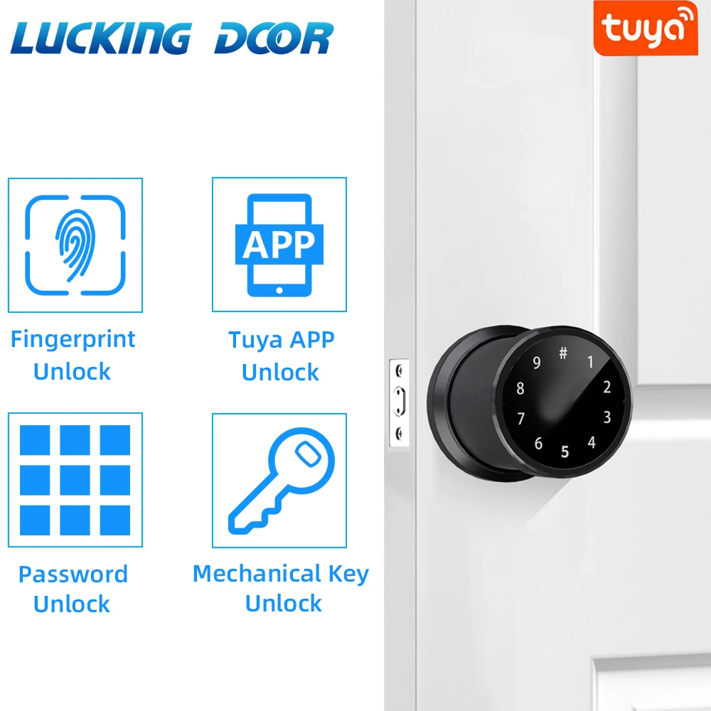 

Smart TTLock IC Card Password Door Knob Lock Gripping Side Fingerprint Opening Door Handle Apartment Phone Bluetooth Key Opener