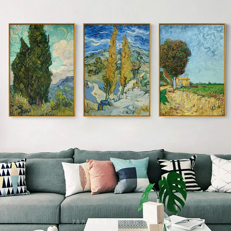 Van Gogh Wheat Field Landscape Canvas Painting Green Ldyllic Scenery Wall Art Posters Famous Oil Painting for Living Room Décor