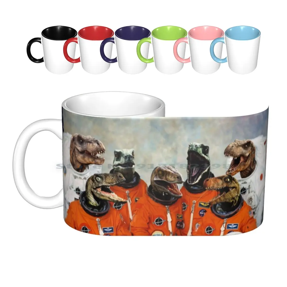 Dinosaurs... In Space!! Ceramic Mugs Coffee Cups Milk Tea Mug Dinosaurs Space Astronaut T Rex Velociraptor Tyrannosaurus Rex