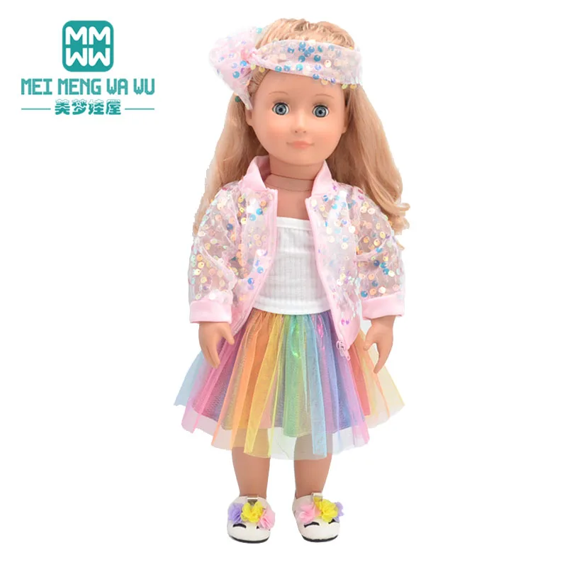 Kleidung für Puppen, passend für 43 cm große New Born Doll American Doll, modischer Jackenanzug, Mullrock, Geschenk – Detail 6