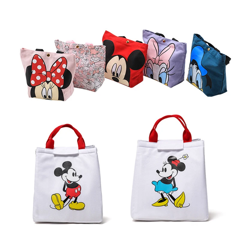 Disney Mickey Minnie Lunch Box Carry Bag Donald Duck Anime Printing Canvas Bag Student Cartoon Food Makeup Picnic Bag