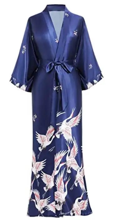 Satin Sleepwear Women Brides Wedding Robe Sleepwear Silky Nightgown Casual Bathrobe Animal Rayon Long Nightgown Kimono Bathrobe