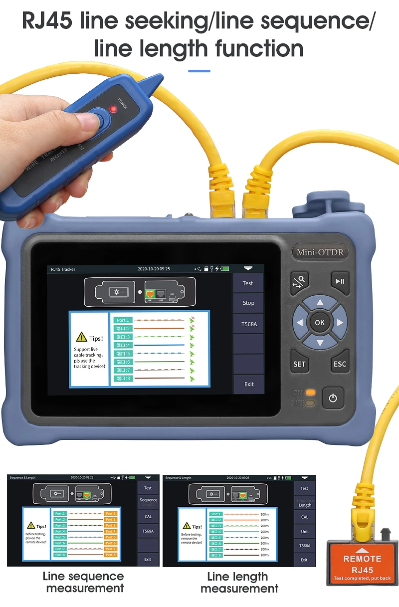 

OTDR 1310/1550nm 26/24dB Fiber Optic Reflectometer Touch Screen VFL OLS OPM Event Map Ethernet Cable Tester