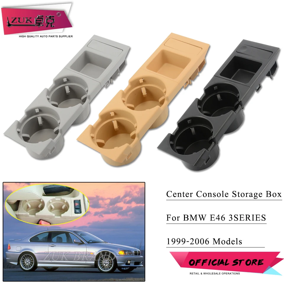 ZUK Car Front Center Oddments Rray With Coinbox + Cup Holder Black Grey Beige For BMW 318 320 323 328 330 E46 1999-2006