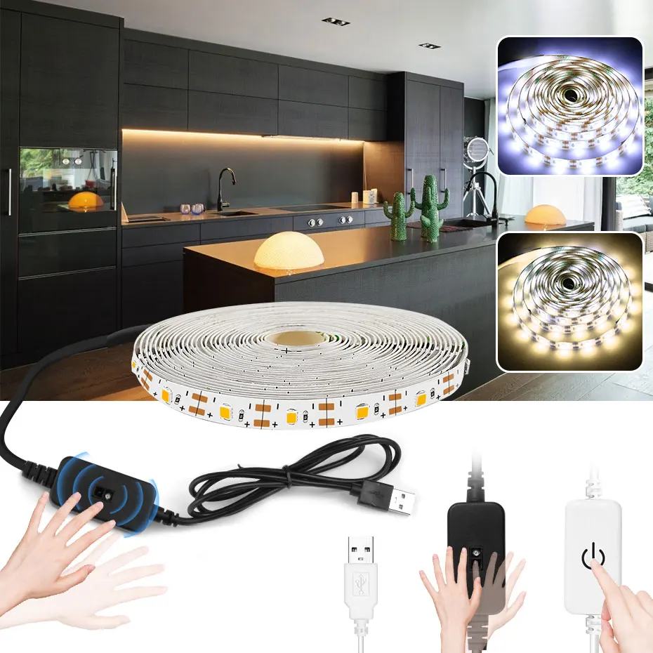 Waterproof Touch Or Hand Sweep Sensor Dimmable Led Strip Light 5V USB Tira Led Tape For Kitchen TV Backlight Bathroom Mirror