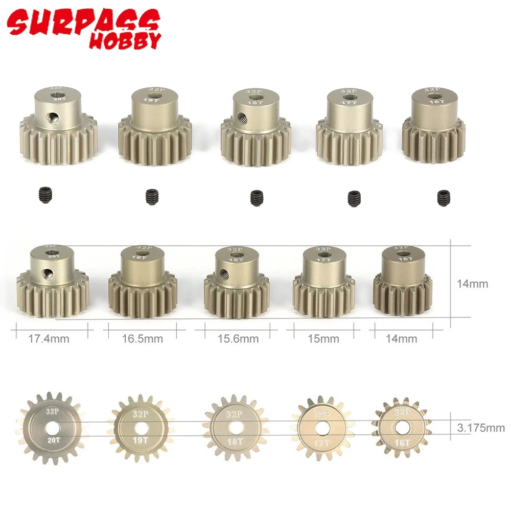 

2pcs/lot Surpass Hobby 32DP 12T/13T/14T/15T/16T17T/18T/19T/20T 3.175mm Shaft Aluminum Pinion Gear Motor For 1/10 RC Car HSP HPI