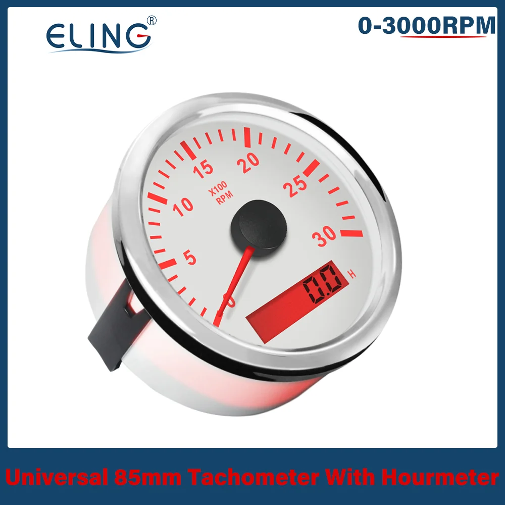 

ELING New 3K 4K 6K 7K 8K RPM Tacho Tachometer Gauge REV Counter with Hour meter 85mm Gasoline Diesel 12V 24V Red Backlight