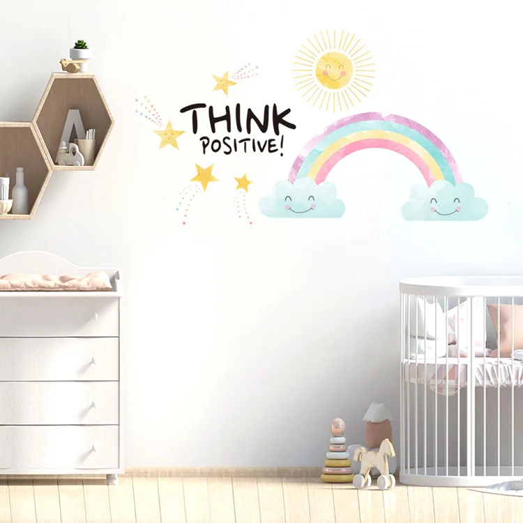 Cartoon Sonne Regenbogen Wandaufkleber Farbenfrohe Kinderzimmer-Dekoration Tapete Schlafzimmer Wohnzimmer Hintergrund-Dekoration Kinderzimmer-Aufkleber – Detail 2