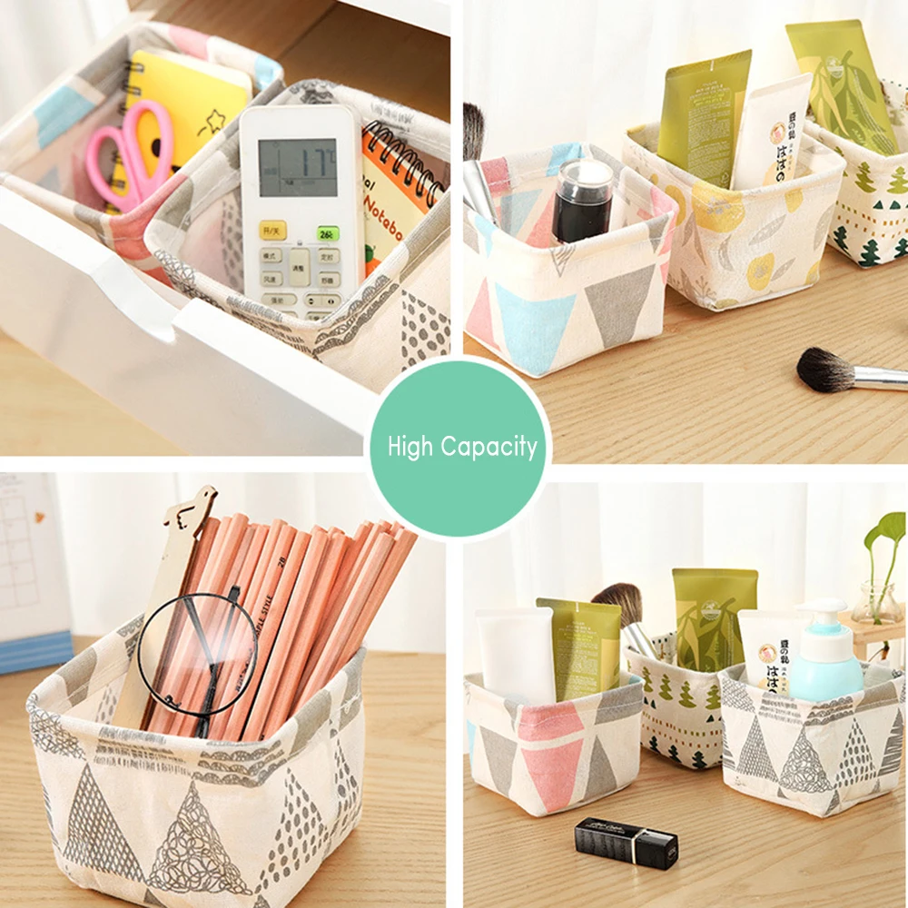 Foldable Container Linen Square Case Home Decor Desktop Storage Basket Sundries Toy Storage Box Cosmetic Book Organizer